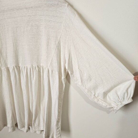 EUC CHICO'S LINEN BLEND EMBELLISHED SPLIT V SCOOP NECK BOHO TOP SIZE 2 WMNS L - Picture 8 of 13